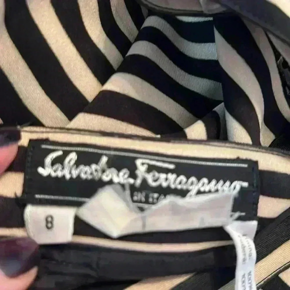 Salvatore Ferragamo Striped Pencil Skirt Size 8 Black & Beige - Picture 9 of 10